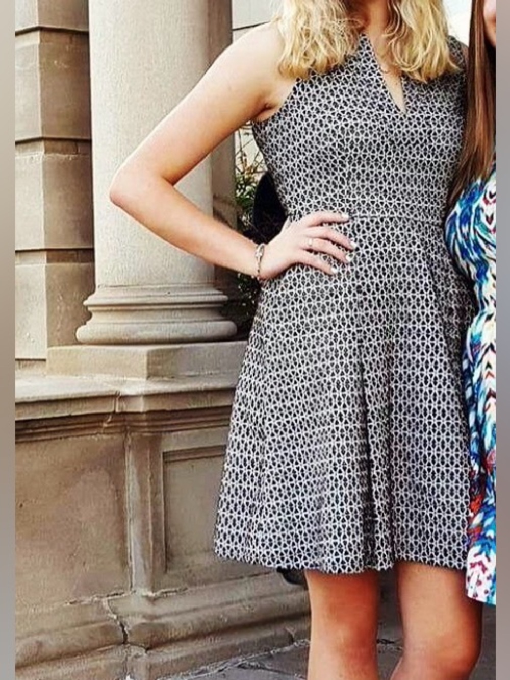 J. Crew Black and White Geometric Fit-and-Flare Mini Dress